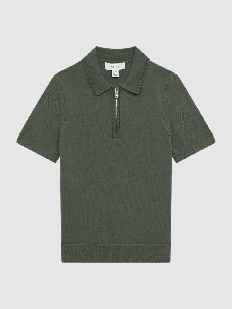 Reiss Ivy Green Maxwell Senior Merino Zip Neck Polo T-Shirt - Image 2 of 6