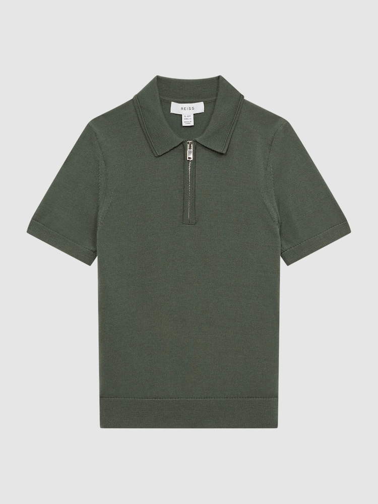 Reiss Ivy Green Maxwell Senior Merino Zip Neck Polo T-Shirt - Image 2 of 6 Reiss Ivy Green Maxwell Senior Merino Zip Neck Polo T-Shirt - Image 2 of 6