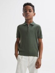 Reiss Ivy Green Maxwell Senior Merino Zip Neck Polo T-Shirt - Image 3 of 6