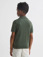 Reiss Ivy Green Maxwell Senior Merino Zip Neck Polo T-Shirt - Image 5 of 6
