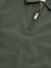 Reiss Ivy Green Maxwell Senior Merino Zip Neck Polo T-Shirt - Image 6 of 6