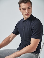Blue Navy Regular Fit Short Sleeve Pique Polo Shirt - Image 1 of 5