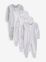 Purebaby Grey Zip 100% Cotton Sleepsuits 4 Pack - Image 1 of 3