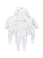 Purebaby Grey Zip 100% Cotton Sleepsuits 4 Pack - Image 2 of 3