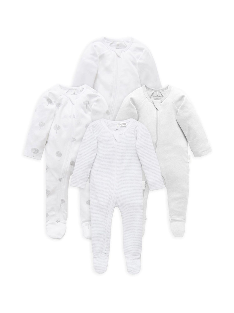 Purebaby Grey Zip 100% Cotton Sleepsuits 4 Pack - Image 2 of 3