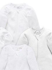 Purebaby Grey Zip 100% Cotton Sleepsuits 4 Pack - Image 3 of 3