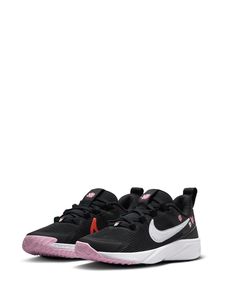 Nike Black/White Floral Junior Star Runner 4 Trainers - Image 6 of 12