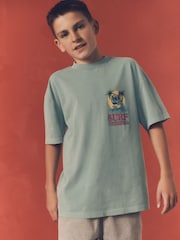 Blue Skull Back Print Relaxed Fit 100% Cotton Washed Short Sleeve T-Shirt (3-16yrs) - Image 1 of 7
