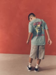 Blue Skull Back Print Relaxed Fit 100% Cotton Washed Short Sleeve T-Shirt (3-16yrs) - Image 2 of 7