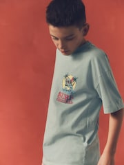Blue Skull Back Print Relaxed Fit 100% Cotton Washed Short Sleeve T-Shirt (3-16yrs) - Image 3 of 7