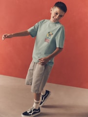 Blue Skull Back Print Relaxed Fit 100% Cotton Washed Short Sleeve T-Shirt (3-16yrs) - Image 4 of 7
