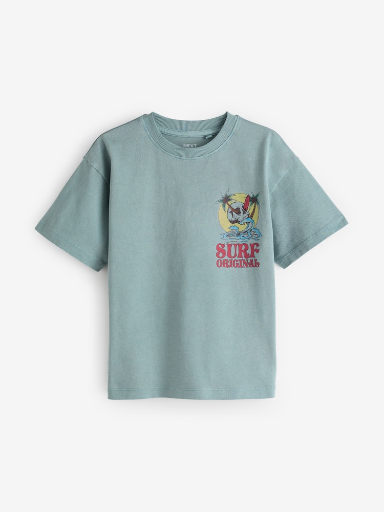 Blue Skull Back Print Relaxed Fit 100% Cotton Washed Short Sleeve T-Shirt (3-16yrs) - Image 5 of 7