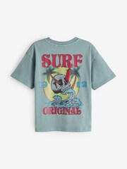 Blue Skull Back Print Relaxed Fit 100% Cotton Washed Short Sleeve T-Shirt (3-16yrs) - Image 6 of 7