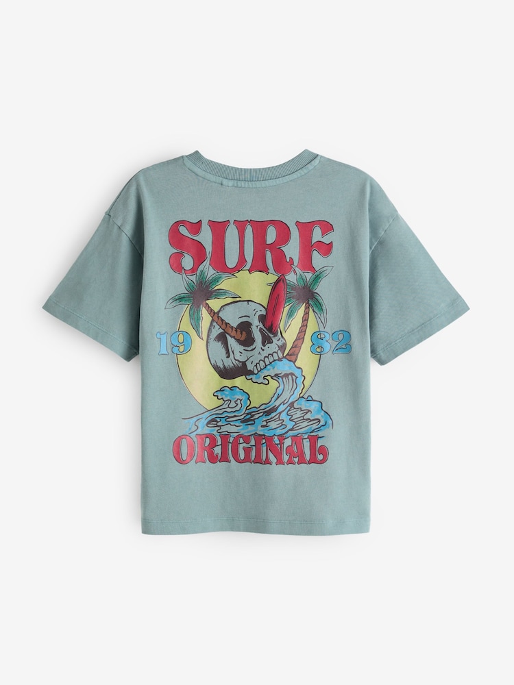 Blue Skull Back Print Relaxed Fit 100% Cotton Washed Short Sleeve T-Shirt (3-16yrs) - Image 6 of 7