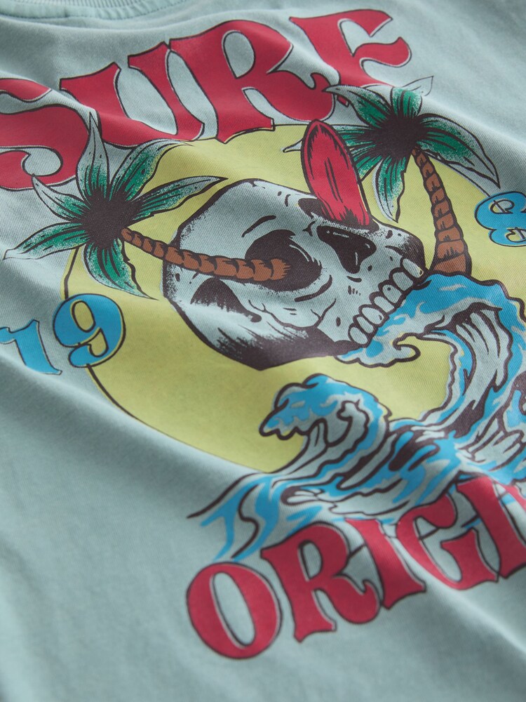 Blue Skull Back Print Relaxed Fit 100% Cotton Washed Short Sleeve T-Shirt (3-16yrs) - Image 7 of 7