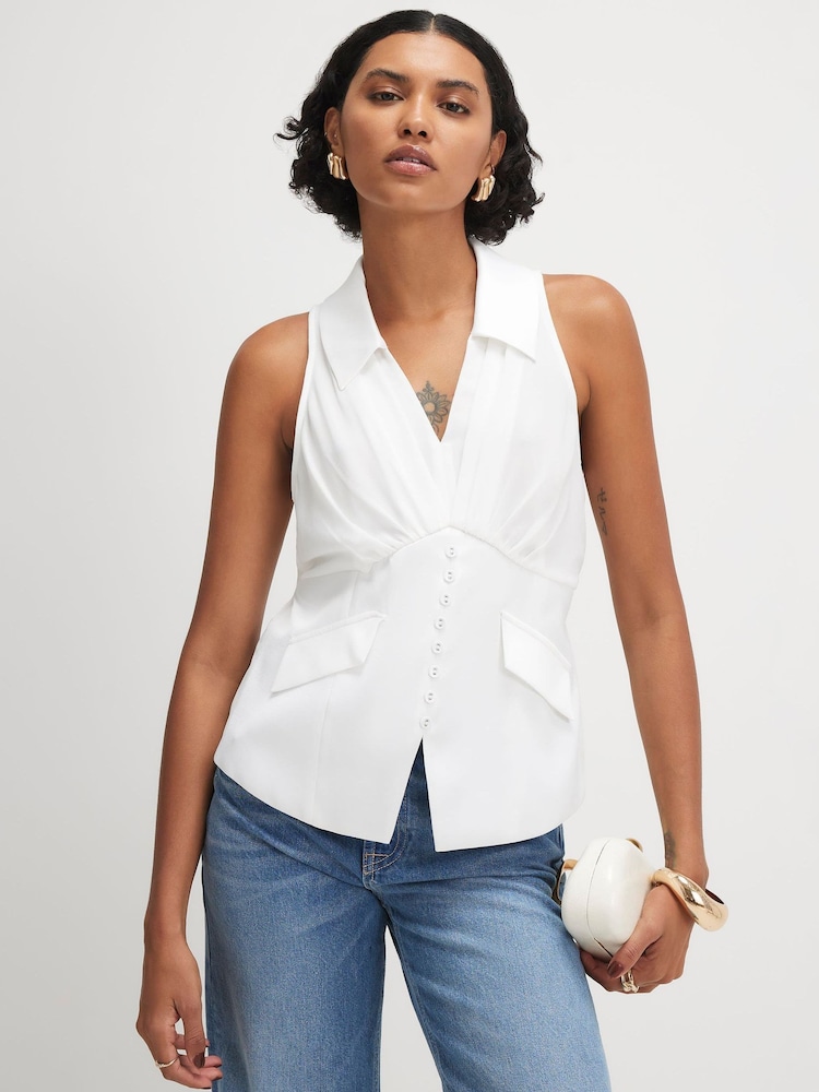 River Island Cream Tolami Sleeveless Halterneck Corset Top - Image 1 of 4 River Island Cream Tolami Sleeveless Halterneck Corset Top - Image 1 of 4