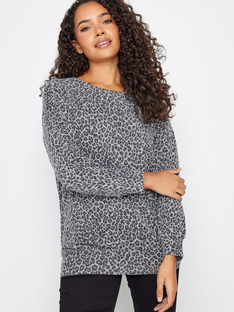 M&Co Grey Leopard Print Jumper - Image 1 of 4 M&Co Grey Leopard Print Jumper - Image 1 of 4