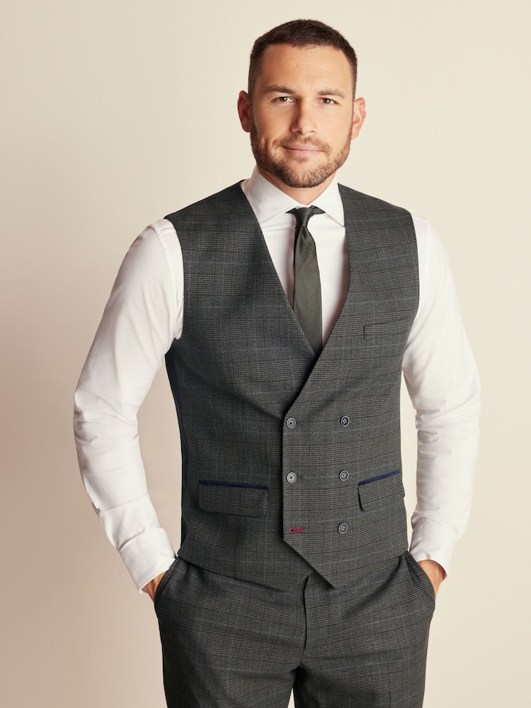 Green Trimmed Check Suit: Waistcoat - Image 1 of 11