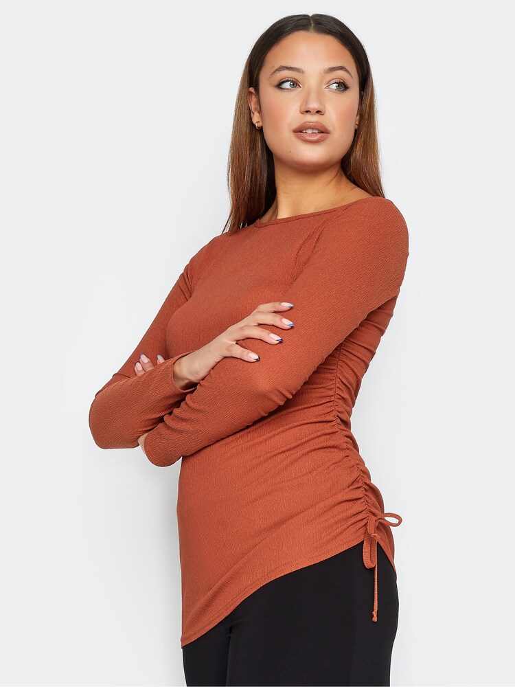 Long Tall Sally Brown Textured Ruched Side Top - Image 1 of 4 Long Tall Sally Brown Textured Ruched Side Top - Image 1 of 4