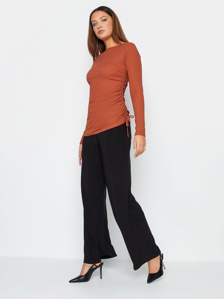 Long Tall Sally Brown Textured Ruched Side Top - Image 2 of 4 Long Tall Sally Brown Textured Ruched Side Top - Image 2 of 4