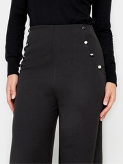 PixieGirl Petite Black/Chrome Button Detailed Wide Leg Trousers - Image 4 of 5