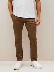 Tan Brown Slim Fit Premium Laundered Stretch Chinos Trousers - Image 1 of 7