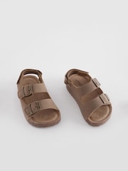 Stone Beige Wide Fit (G) Double Buckle Cushioned Footbed Sandals - Image 1 of 6