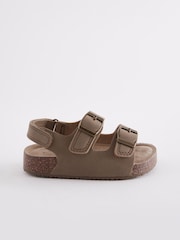 Stone Beige Wide Fit (G) Double Buckle Cushioned Footbed Sandals - Image 3 of 6