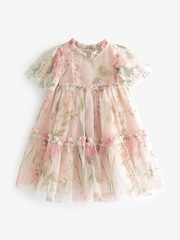 Cream Floral Tiered Mesh Dress (3mths-7yrs) - Image 5 of 7
