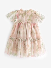Cream Floral Tiered Mesh Dress (3mths-7yrs) - Image 6 of 7