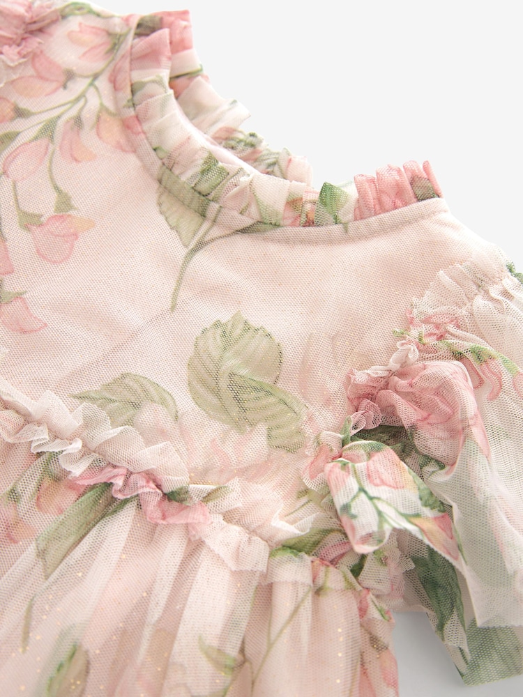 Cream Floral Tiered Mesh Dress (3mths-7yrs) - Image 7 of 7