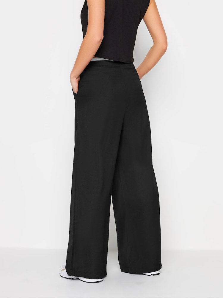 PixieGirl Petite Black Contrast Waist Wide Leg Trousers - Image 2 of 4