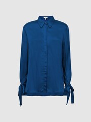 Reiss Dark Blue Gabrielle Hammered Satin Removable Tie Detail Blouse - Image 2 of 7
