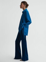 Reiss Dark Blue Gabrielle Hammered Satin Removable Tie Detail Blouse - Image 3 of 7