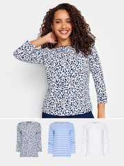 M&Co Blue 100% Cotton Long Sleeve Slash Neck Top 3 Pack - Image 1 of 4