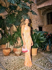 River Island Orange Sleeveless Palm Print Halterneck Maxi Dress - Image 1 of 4