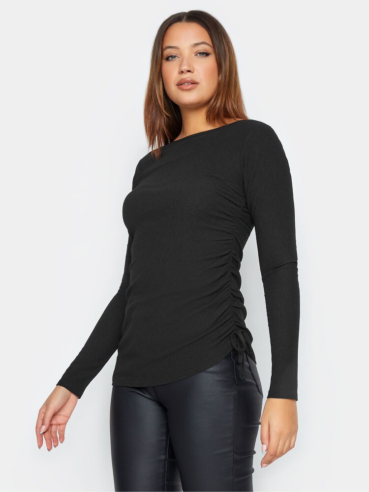 Long Tall Sally Black Textured Ruched Side Top - Image 1 of 4