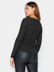 Long Tall Sally Black Textured Ruched Side Top - Image 3 of 4