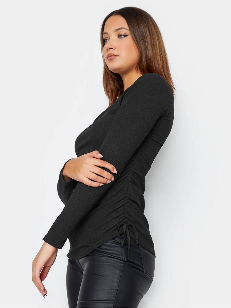 Long Tall Sally Black Textured Ruched Side Top - Image 4 of 4