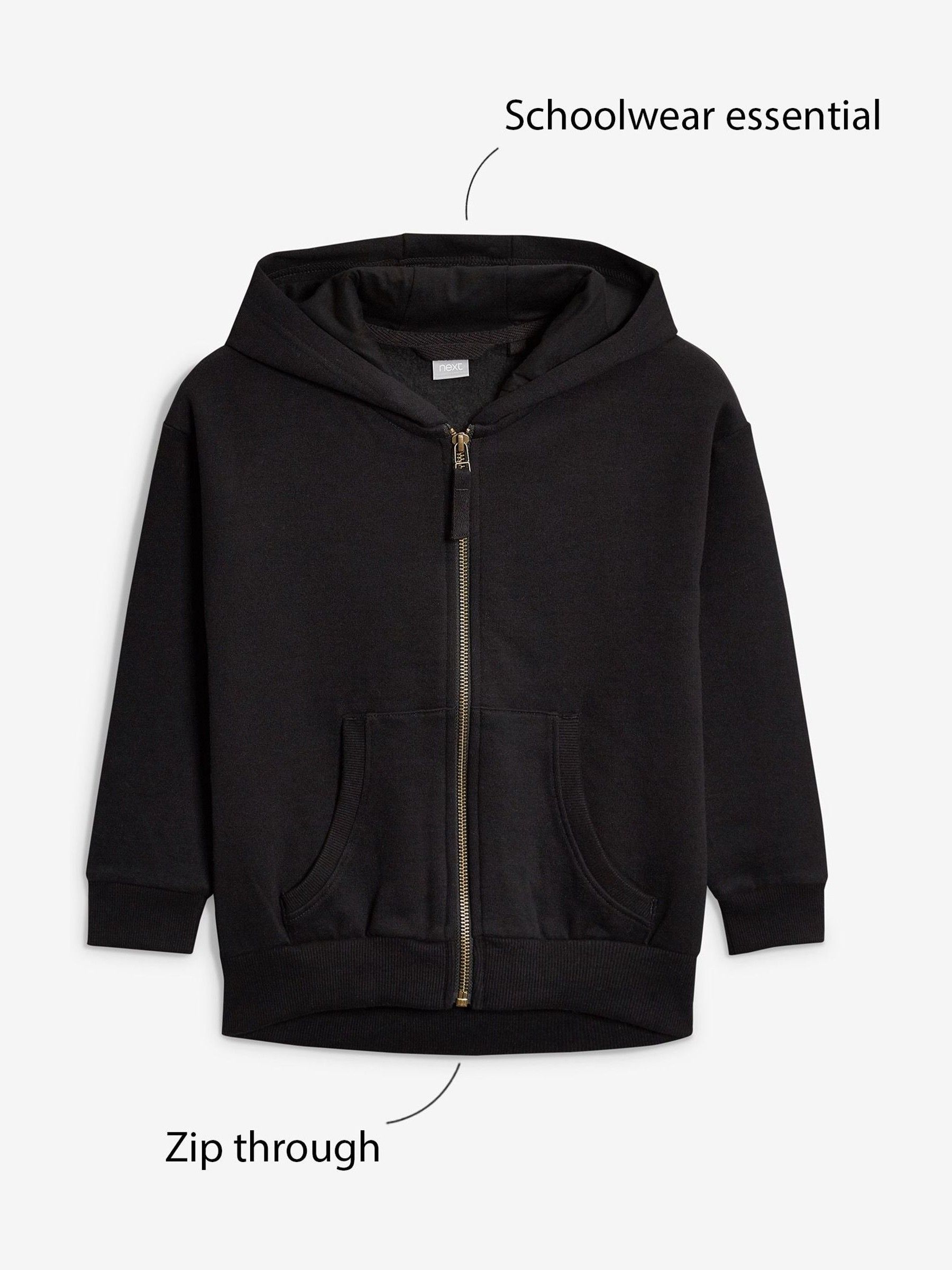 Buy Black Cotton Rich Zip Through Sports Hoodie (3-16yrs