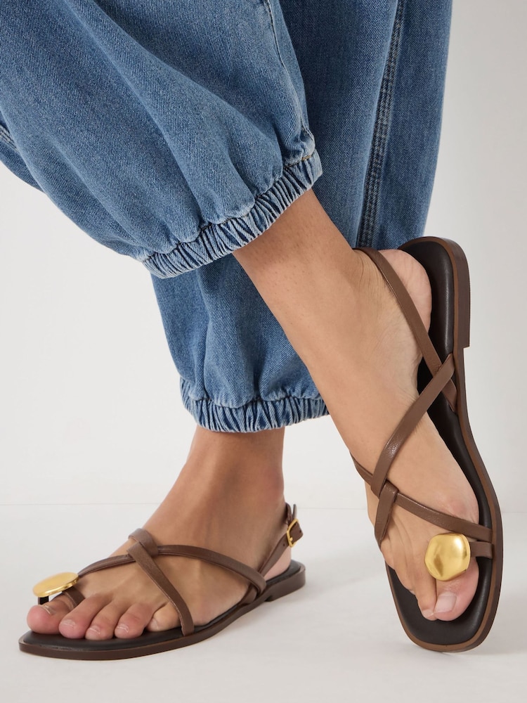 Hush Brown Yara Metal Detail Toe Sandal - Image 1 of 7