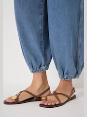 Hush Brown Yara Metal Detail Toe Sandal - Image 2 of 7