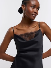 River Island Dark Black Lace Cowl Neck Slip Dress - Image 4 of 6