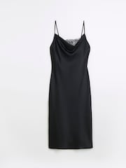 River Island Dark Black Lace Cowl Neck Slip Dress - Image 5 of 6