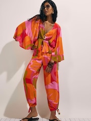 River Island Pink Leaf Print Balloon Leg Trousers - Image 2 of 4