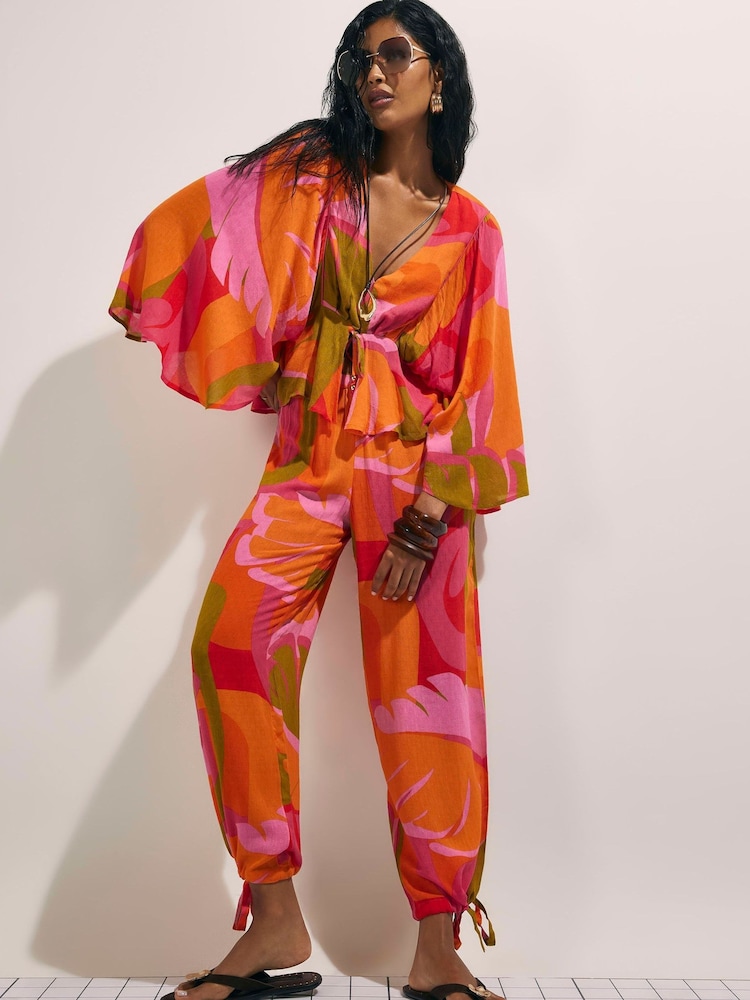 River Island Pink Leaf Print Balloon Leg Trousers - Image 2 of 4
