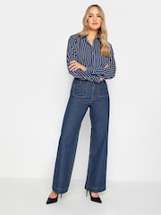 Long Tall Sally Indigo Blue Pocket Detail Wide Leg 100% Cotton Jeans - Image 3 of 4