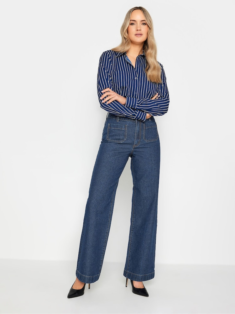 Long Tall Sally Indigo Blue Pocket Detail Wide Leg 100% Cotton Jeans - Image 3 of 4