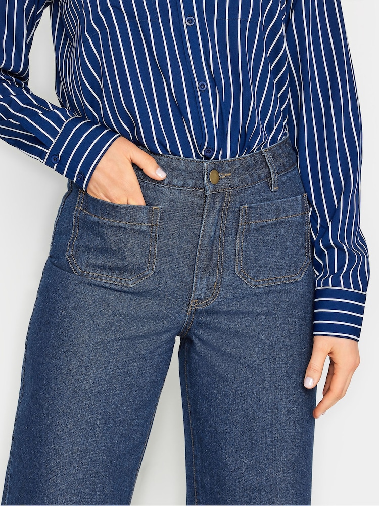 Long Tall Sally Indigo Blue Pocket Detail Wide Leg 100% Cotton Jeans - Image 4 of 4