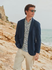 Navy Blue Slim Fit Garment Dye Blazer - Image 1 of 11